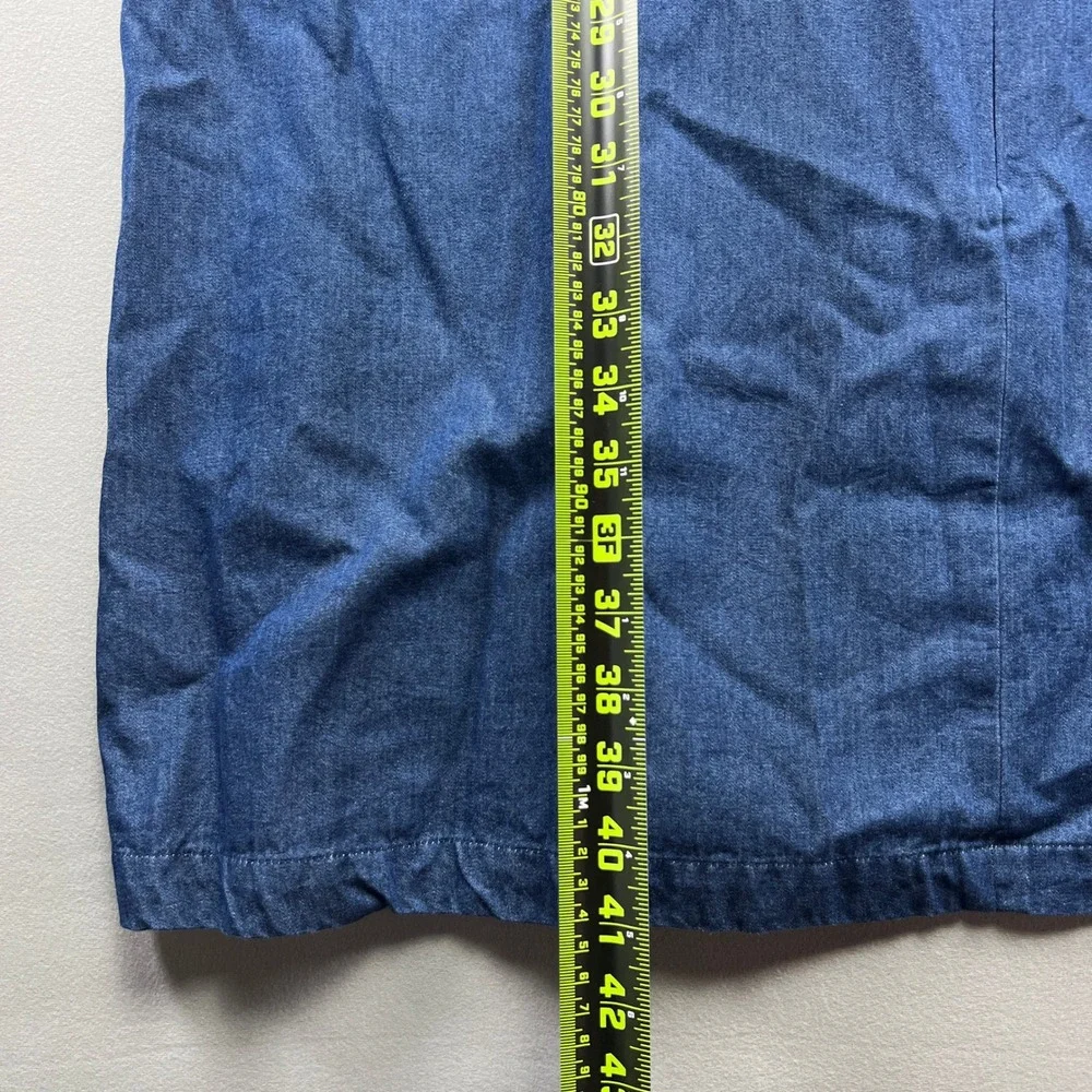 Go Softly Patio Tunic Dress Womens Large Blue Denim Cotton Pleated Split V Neck